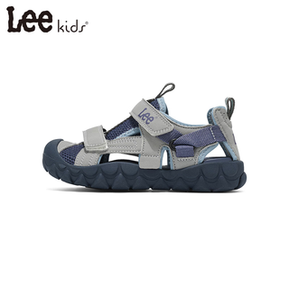 Lee children's sandals, non-slip and breathable new baotou soft-soled non-slip boys' sandals, medium and large children's shoes, breathable beach shoes, gray blue 28, inner length of the shoe is about 18.4cm