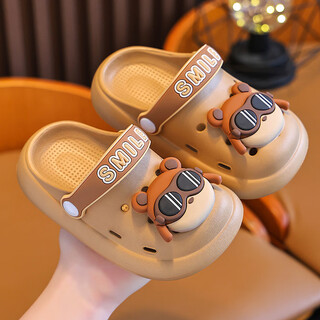 Candy summer cartoon boys children's croc shoes cute non-slip indoor and outdoor soft soled slippers boys' sandals coffee size 24/25 (shoe inner length 16cm)
