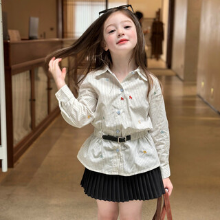 Gardenia's growth notes children's clothing girls lazy style striped shirt 2026 spring children's versatile embroidered pony top striped shirt 160 cm