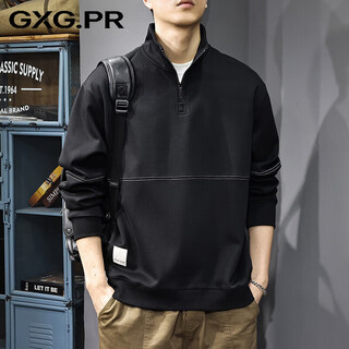 Gxg.pr2026 autumn american half-zip stand-up collar sweatshirt men's design stitching retro heavyweight loose long-sleeved polo shirt black m suitable weight 100-120jin jin equals 0.5 kg