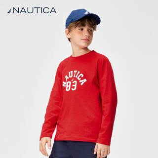 Nautica children's clothing long-sleeved t-shirts for boys and girls, early spring, big children's tops, autumn children's casual bottoming shirts, quick-drying clothes, red 140