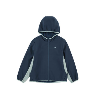 Allblu allblu children's clothing soft soft shell no. 2 hooded jacket windproof and warm 24 autumn new children's boys and girls jacket dark blue with green silver gray 120 cm