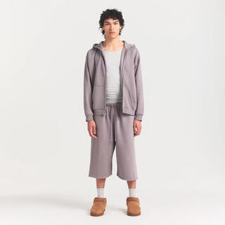 Skims men's hooded jacket with front pocket design, zipper closure, comfortable, warm and easy to clean, cotton blend material, shadow, one size fits all | xs