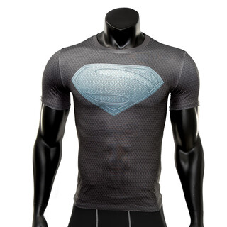 Heroes of avengers iron batman spider-man captain america superman tights men's running sports fitness slim elastic quick-drying lightweight short-sleeved t-shirt black superman s suitable for 160-170cm55-65kg
