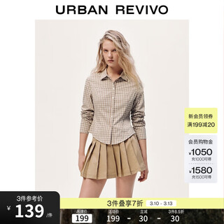 Ur2026 spring new women's casual contrast color plaid lapel cardigan shirt uyy250108 khaki brown plaid s