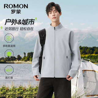 Romon stand collar jacket men's outdoor soft shell easy care 2026 spring new fashion versatile casual top light beige m (170) recommended 105-125 jin jin equals 0.5 kg
