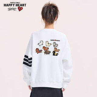 Charles heart 2026 spring eight ponies printed loose long sleeve versatile round neck sweatshirt for men and women on the back white xs