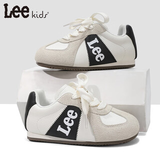 Lee children's shoes spring new children's sports shoes girls wear-resistant casual sneakers boys versatile lace-up moral training shoes light beige black 31 recommended foot length 192mm