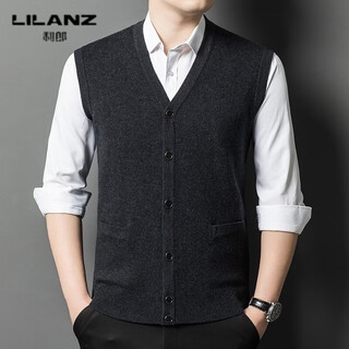 Lilanz autumn and winter men's pure wool cardigan thickened warm sweater sleeveless vest v-neck high-end daddy wool dark gray d022 thickened xl