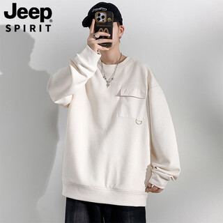 Jeep spirit long-sleeved t-shirt men's spring and autumn large size loose plus fat round neck top casual inner fat bottoming shirt sweatshirt apricot m 90-110jin jin equals 0.5 kg