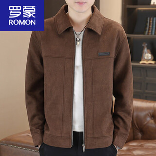 Romon autumn and winter jacket men's casual simple lapel jacket trendy and handsome men's short windbreaker new product caramel color 2669 xl