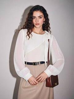 Basic house basic house/baijiahao pink bow chiffon shirt for women 2026 spring new design shirt m m