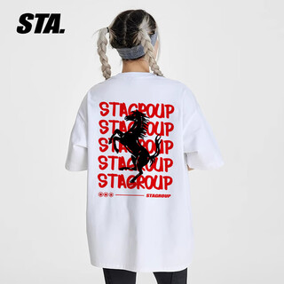 Sta trendy brand retro high street 2026 new year of the horse printed cotton round neck t-shirt summer men's short-sleeved t-shirt top white m