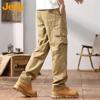 Jeep jeep overalls men's spring and autumn casual pants men's loose cotton straight men's pants khaki xl
