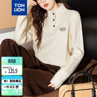 Tonlion 2025 autumn women's exquisite cable half cardigan half turtle collar pullover sweater simple and versatile korean fashion