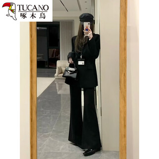 Черный костюм «Дятел», женский весенний новинка 2026 года, повседневный темпераментный деловой костюм для собеседований, куртка, расклешенные брюки, черная куртка + брюки, l 116-127jin jin равен 0,5 кг