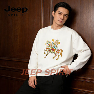 Jeep spirit ma dao chenggong sweatshirt men's 2026 spring and autumn casual round neck loose large size couple tops national trend embroidery trend white m 90 - 110 jin jin is equal to 0.5 kg