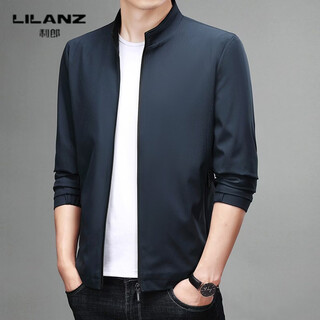 Lilanz dad spring jacket stand collar middle-aged men spring and autumn windproof jacket thin middle-aged and elderly men's casual black thin 08209 l (175)