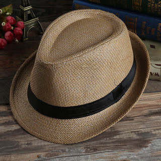 Douqian top hat gentleman hat men's summer summer sun hat straw hat couple straw jazz hat korean style hat khaki adult 58cm