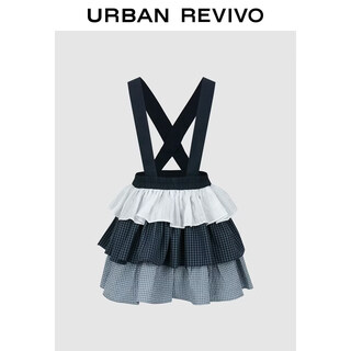Ur2026 spring new children's clothing girls casual contrast color plaid splicing cake skirt ugh560002 blue 110