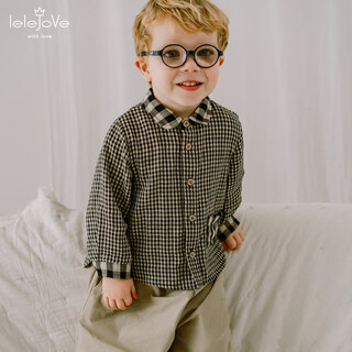 Lele jove children's tops spring new boys college style casual all-match lapel shirt navy plaid 120 cm