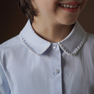 Hacikis children's clothing spring and autumn children's blue shirt simple design lyocell top girls blue 170