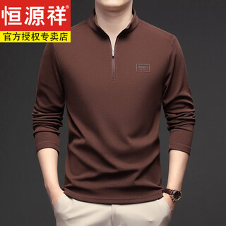 Hengyuanxiang men's spring and autumn casual german velvet sweatshirt men's 2026 new double-sided austrian velvet thin casual bottoming shirt top red coffee