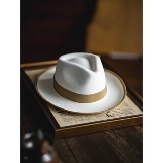 He jiagong white french hat for women in spring, autumn and winter british retro camel flat rim knight wide brim imitation woolen jazz hat for men white one size 56-58cm