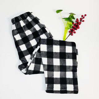 Autumn and winter thickened velvet pajamas for men and women, flannel warm pajamas, coral velvet home warm pants, couple trousers, black grid, straight, same style for men and women, xl flannel 131-154jin jin equals 0.5 kg