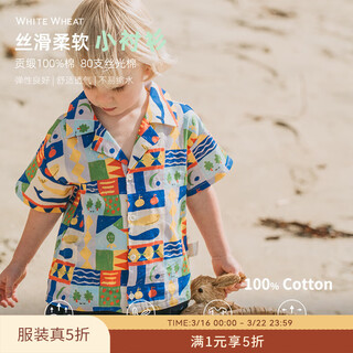 White wheat children's 2024 new summer pure cotton shirts for men and women baby summer casual floral shirts summer style color 73 80cm