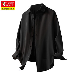 Woodpecker (tucano) drapey ice silk black short-sleeved shirt men's summer solid color loose half-sleeved shirt jacket 1xm13/cy008 black long sleeve 4xl recommended 180-190jin jin equals about 0.5 kg