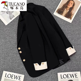 Маленький блейзер woodpecker, женский, весна-осень 2026, новый стиль, темперамент, маленький нишевый костюм повседневного дизайна, черный, бесплатная страховка, s 80-jin jin, вес равен 0,5 кг.