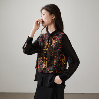Sofsil 2026 spring new new chinese ethnic style heavy industry embroidered shirt women's long sleeve stand collar versatile slim top
