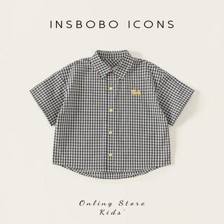 Insbobo children's clothing boys' shirts children's t-shirts 2026 summer new boys plaid shirt short-sleeved handsome summer clothes black and white plaid 110