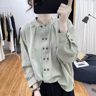 Woodpecker pure cotton long-sleeved shirt for women, this year's popular design, western-style age-reducing top, petite bottoming shirt, pea green 2xl recommended 130-145jin jin is equal to 0.5 kg