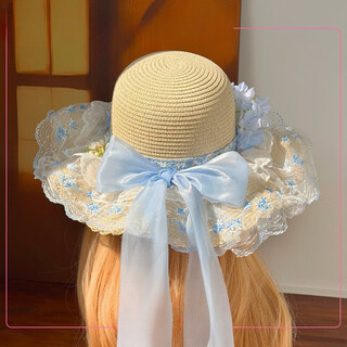 Iya select original sunny wind chime lace big bow floral straw lolita pastoral style blues small top hat sunny wind chime one size