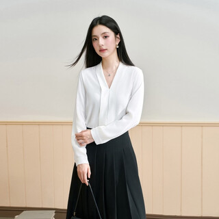 Nanmu xiong shirt women's white v-neck professional suit with daily formal top interview chiffon shirt workplace public examination white m 90-100jin jin is equal to 0.5 kg