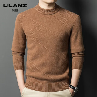 Lilanz autumn and winter 480g 100% wool sweater men's round neck thickened warm pullover middle-aged and elderly thick sweater bottoming shirt heart camel thickened 14xl (180)