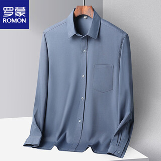 Romon middle-aged men's shirt ice silk casual long-sleeved shirt thin dad summer loose solid color grandpa clothes long-sleeved dark gray 40 170 (recommended 115-135 jin jin equals 0.5 kg)