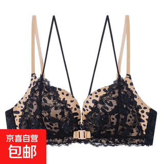 Unterwäsche für frauen mit kleinen brüsten, die ohne stahlringe größer aussehen, sexy leopardenmuster vorne mit knopf, schöner bh hinten, bequemes spitzenunterwäsche-set, leopardenmuster (einzelstück) 75b