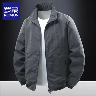 Luo meng spring jacket men's trendy brand stand collar embroidered letters charge top 2026 new spring and autumn casual clothes dark gray xl recommended 120-135 jin jin equals 0.5 kg