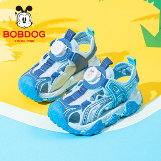Bobdog children's shoes 2026 summer boys' beach shoes casual big children's shoes knob buckle girls' versatile children's baotou sandals water moon blue/moonlight blue 25 suitable for feet 15.5cm long
