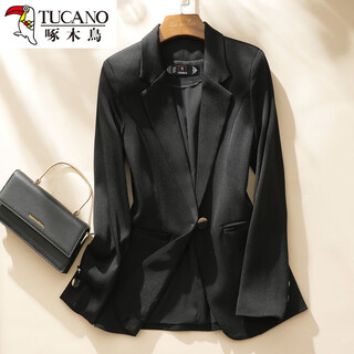 Woodpecker 2026 new imitation acetate white slim fit suit jacket for women spring and autumn design niche casual suit black s 80-90