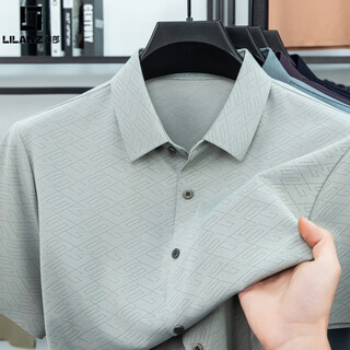 Lilanz summer business casual seamless short-sleeved shirt men's thin breathable ice silk shirt trendy men's loose top white gray m 105