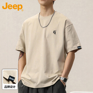 Jeep jeep short-sleeved t-shirt men's summer thin casual loose top trendy men's clothing apricot m
