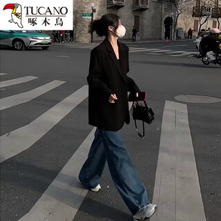 Черный маленький пиджак для женщин woodpecker, ранняя весна и осень 2026 года, новый маленький стильный повседневный костюм из двух частей, черный костюм xs 80-jin jin, вес равен 0,5 кг