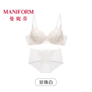 Maniform pearlescent corrugated lace bra set no wires push-up seamless women's light thin bra no wires soft support pearl white 75b (34) xl suitable for 120-140jin jin equals 0.5kg