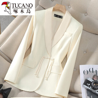 Woodpecker black suit for women 2026 new spring and autumn ladylike suit temperament new chinese style national style top off-white suit s 80-91jin jin equals 0.5 kg