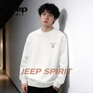 Jeep spirit round neck sweatshirt for men 2026 spring new style loose and versatile casual top simple letter printed long-sleeved jacket white xl 150-180jin jin equals 0.5 kg