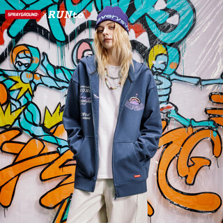 Sprayground shark mouth xrunto joint ufo printed hooded cardigan sweatshirt for men and women, new spring loose jacket, gray blue m